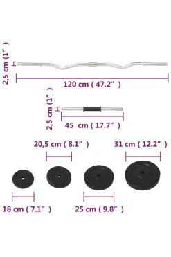 Barra Com Disco Vidaxl Enrolar 60 Kg 2.5x120 CM