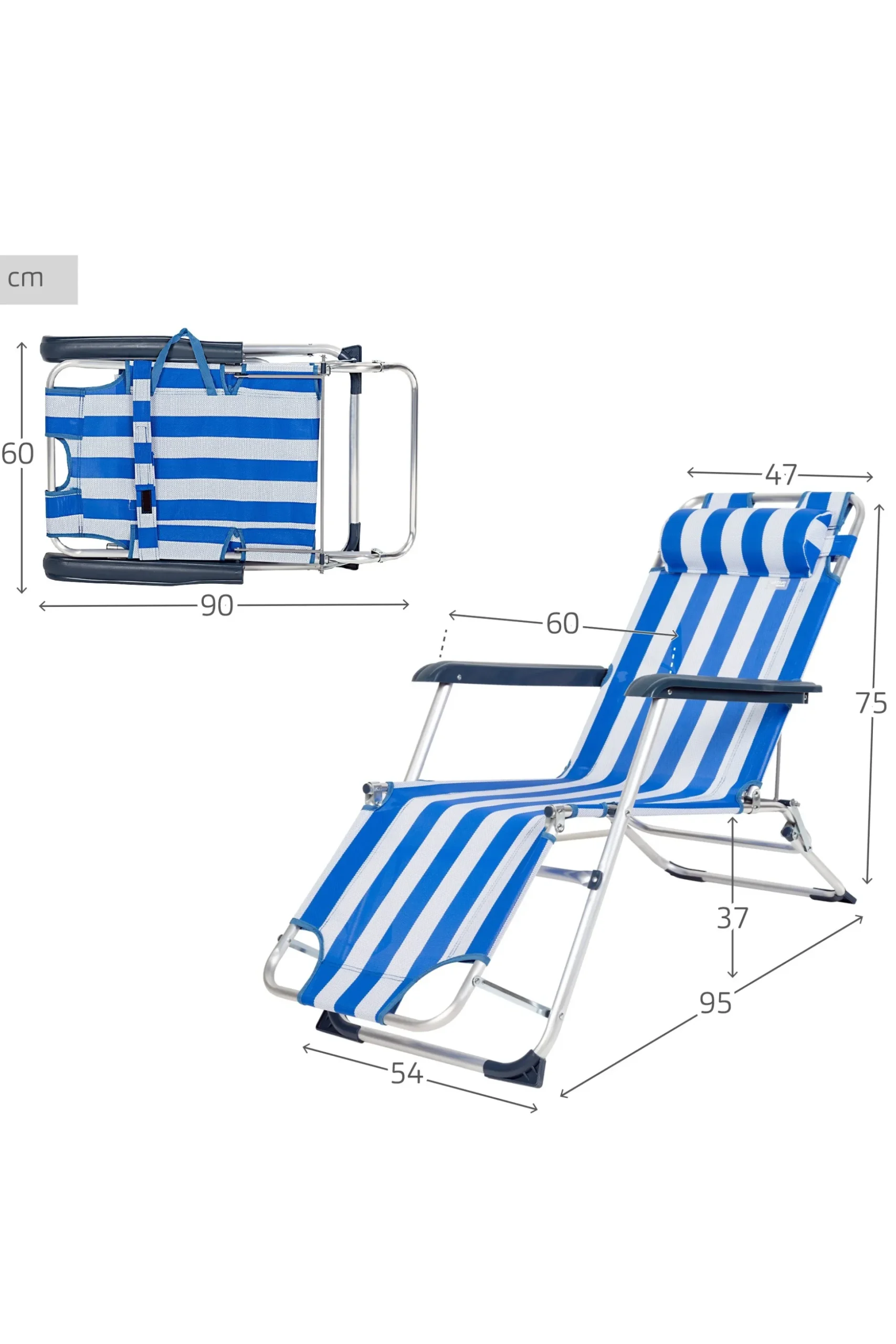 Espreguiçadeira De Praia Dobrável Multiposições Com Almofada Aktive