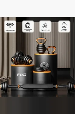 Kit De Pesos V2 30 Kg Fed: Halteres (pesos + Barras) + Barra + Kettlebell