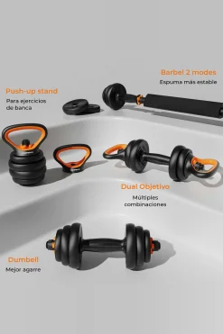 Kit De Pesos V2 30 Kg Fed: Halteres (pesos + Barras) + Barra + Kettlebell