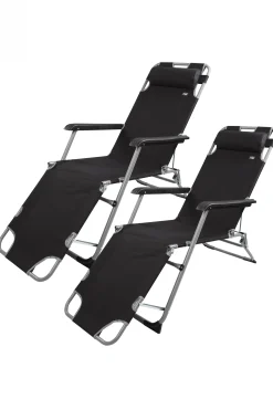 Pack De 2 Espreguiçadeiras Dobráveis De Jardim De 3 Posições Pretas C/almofada Aktive