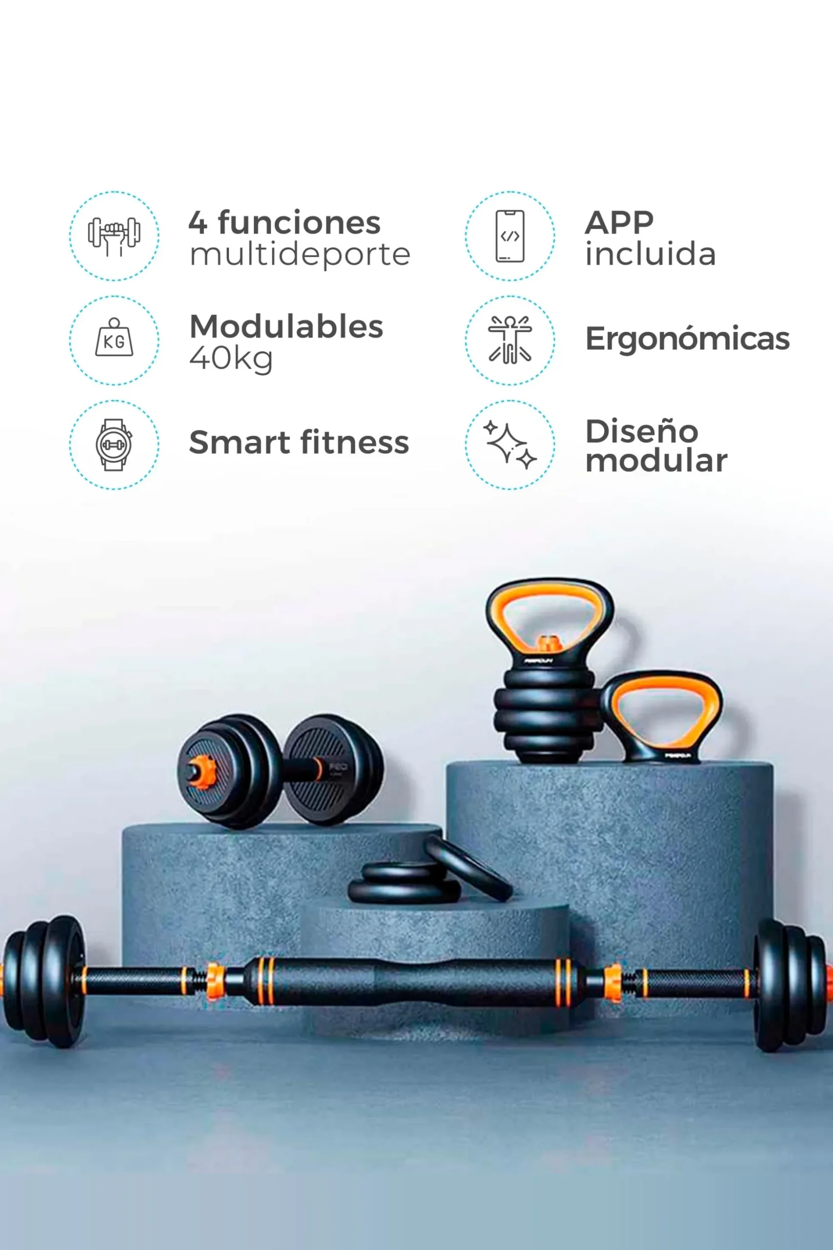 Pack Halteres Smart Kit Com Kettlebel Xiaomi Fed 40 Kgs E Sensor Smart