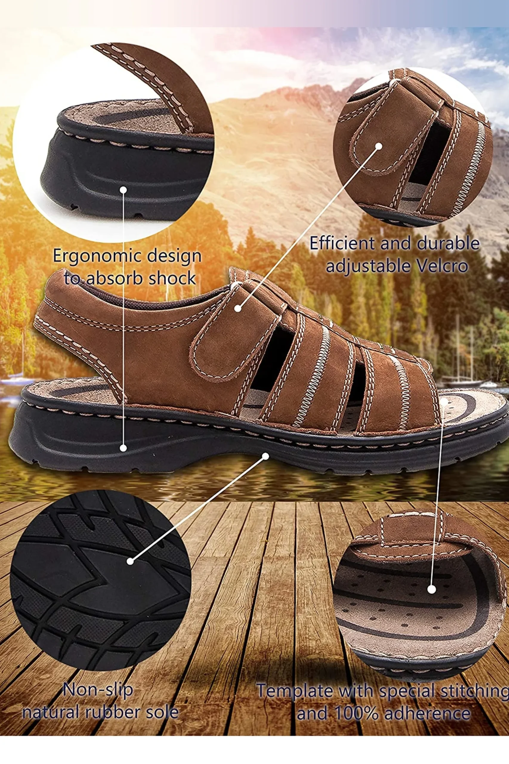 Sandálias De Couro Homens Zerimar | Sandálias De Trekking Homens | Sandálias De Trekking Homens | Sandálias De Trekking Homens