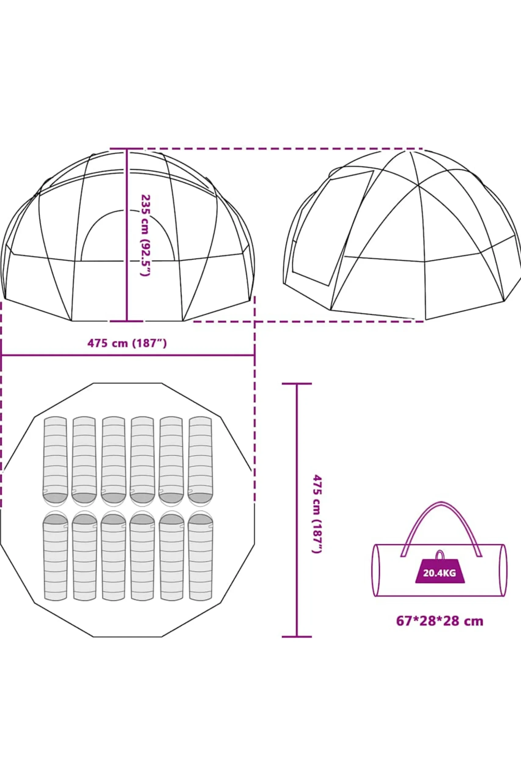 Tenda Camping Vidaxl 475 X 475 X 235 CM