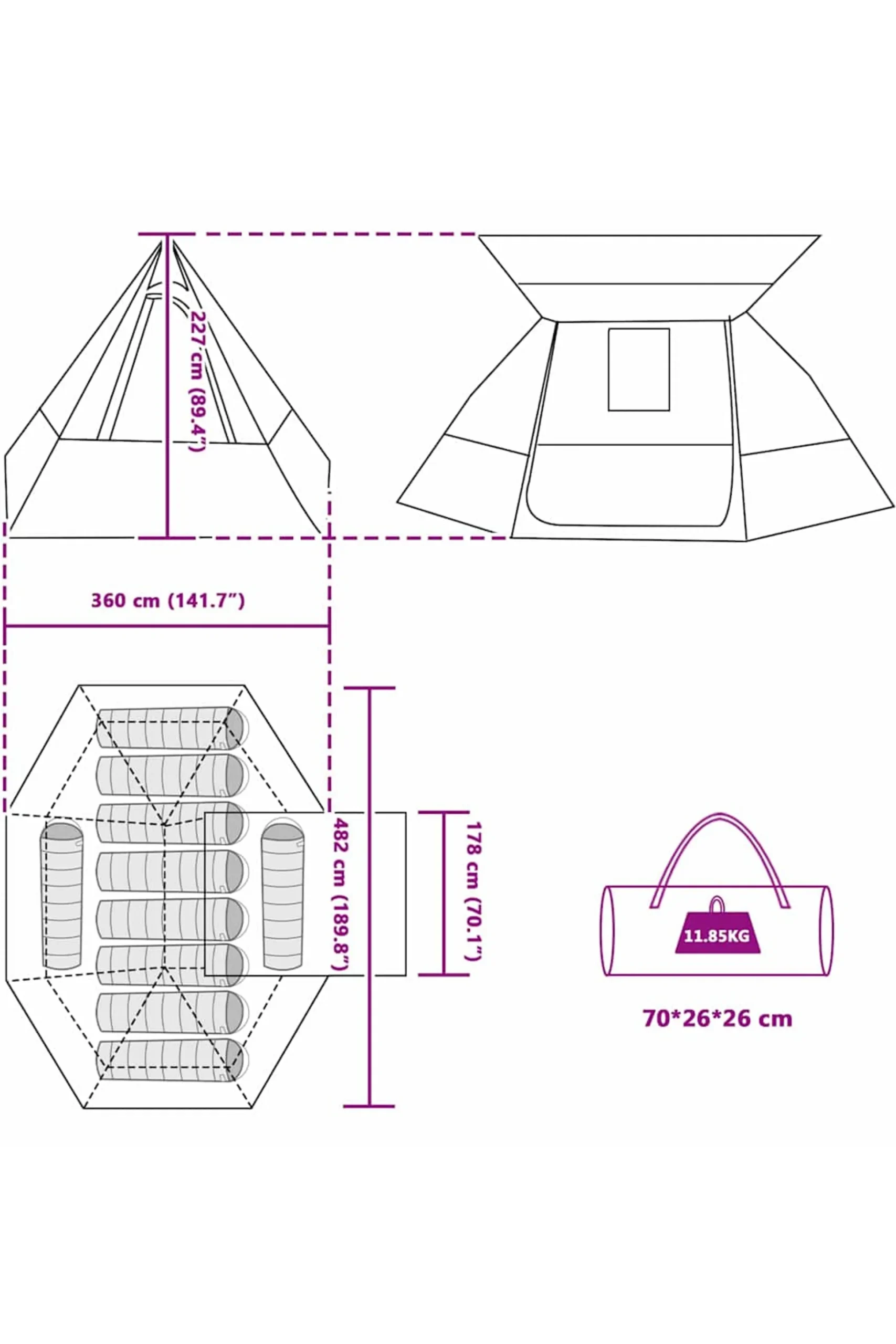 Tenda Camping Vidaxl 482 X 360 X 227 CM