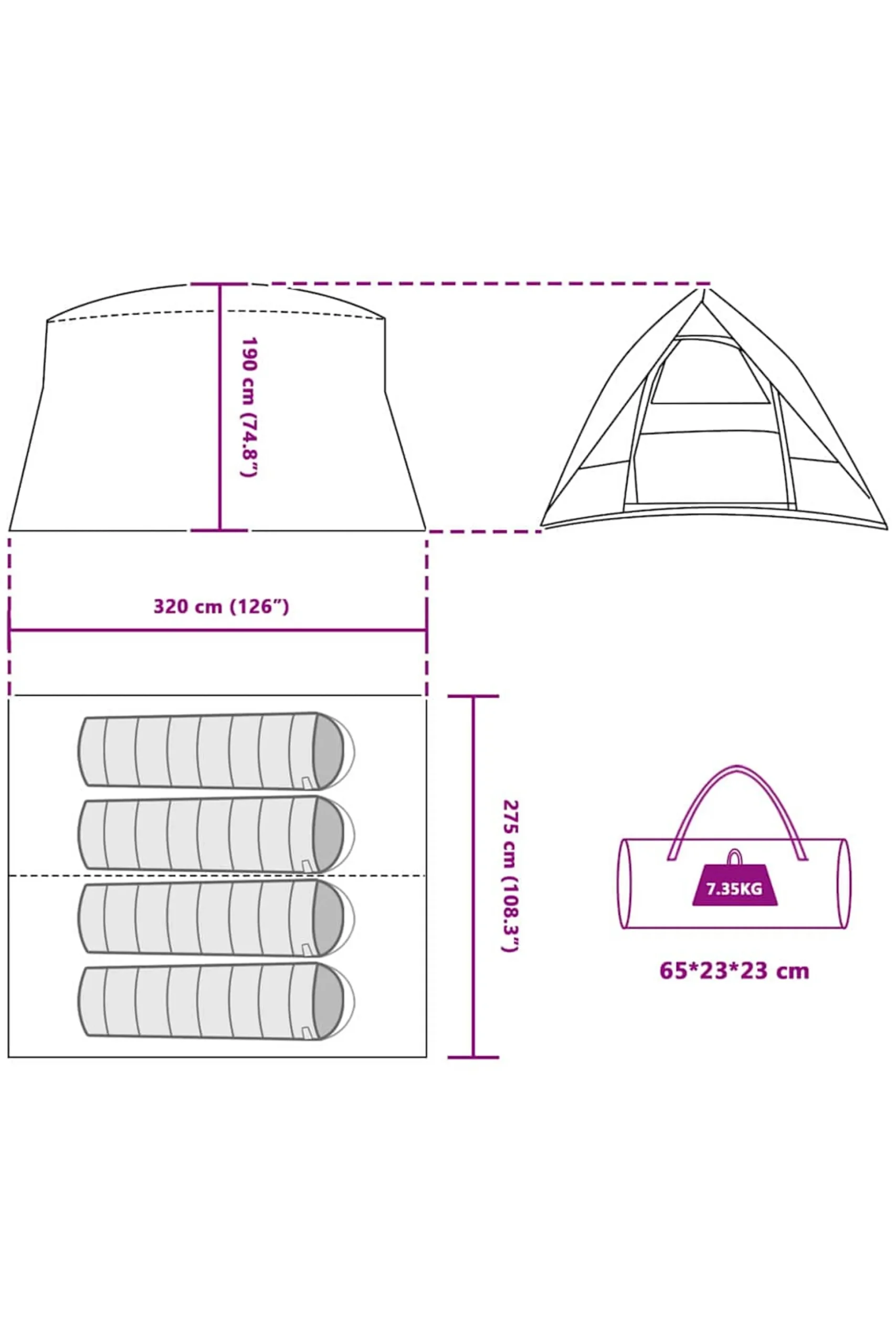 Tenda Camping Vidaxl 320 X 275 X 190 CM