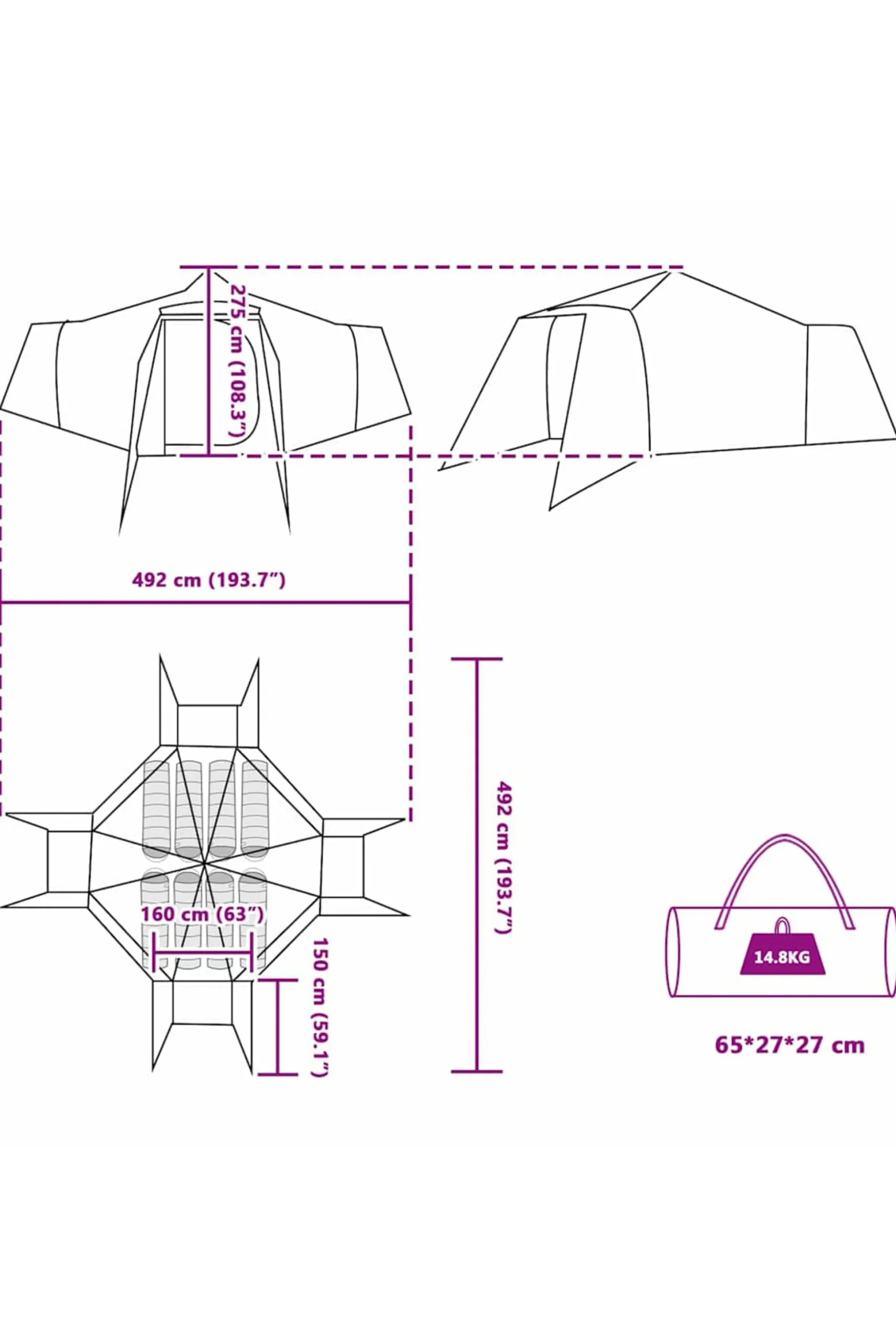 Tenda Campismo Vidaxl 492 X 492 X 275 CM