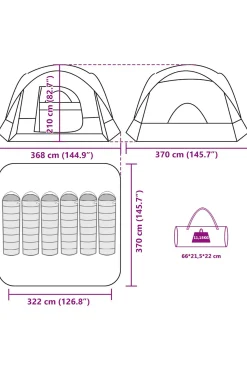 Tenda Familiar Estilo Cabana Para 6 Pessoas Vidaxl Impermeável 322/368x370x210 CM