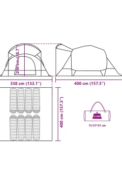 Tenda Familiar Túnel Para 8 Pessoas Vidaxl Impermeável 400x338x200 CM