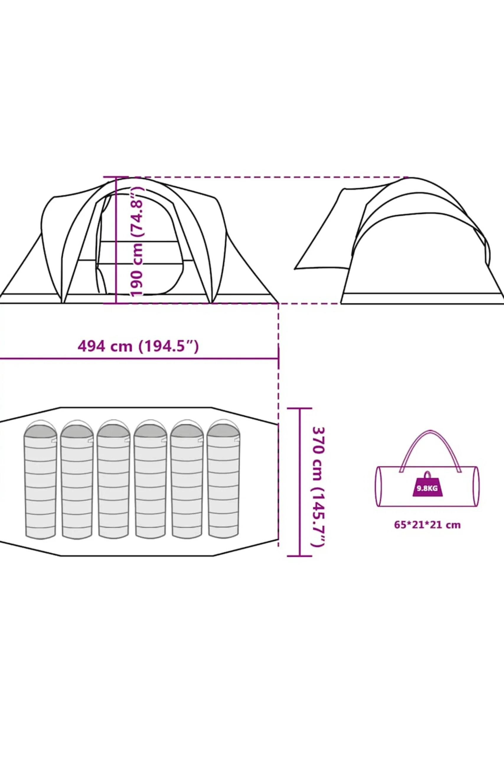 Tenda Familiar Vidaxl 494 X 370 X 190 CM