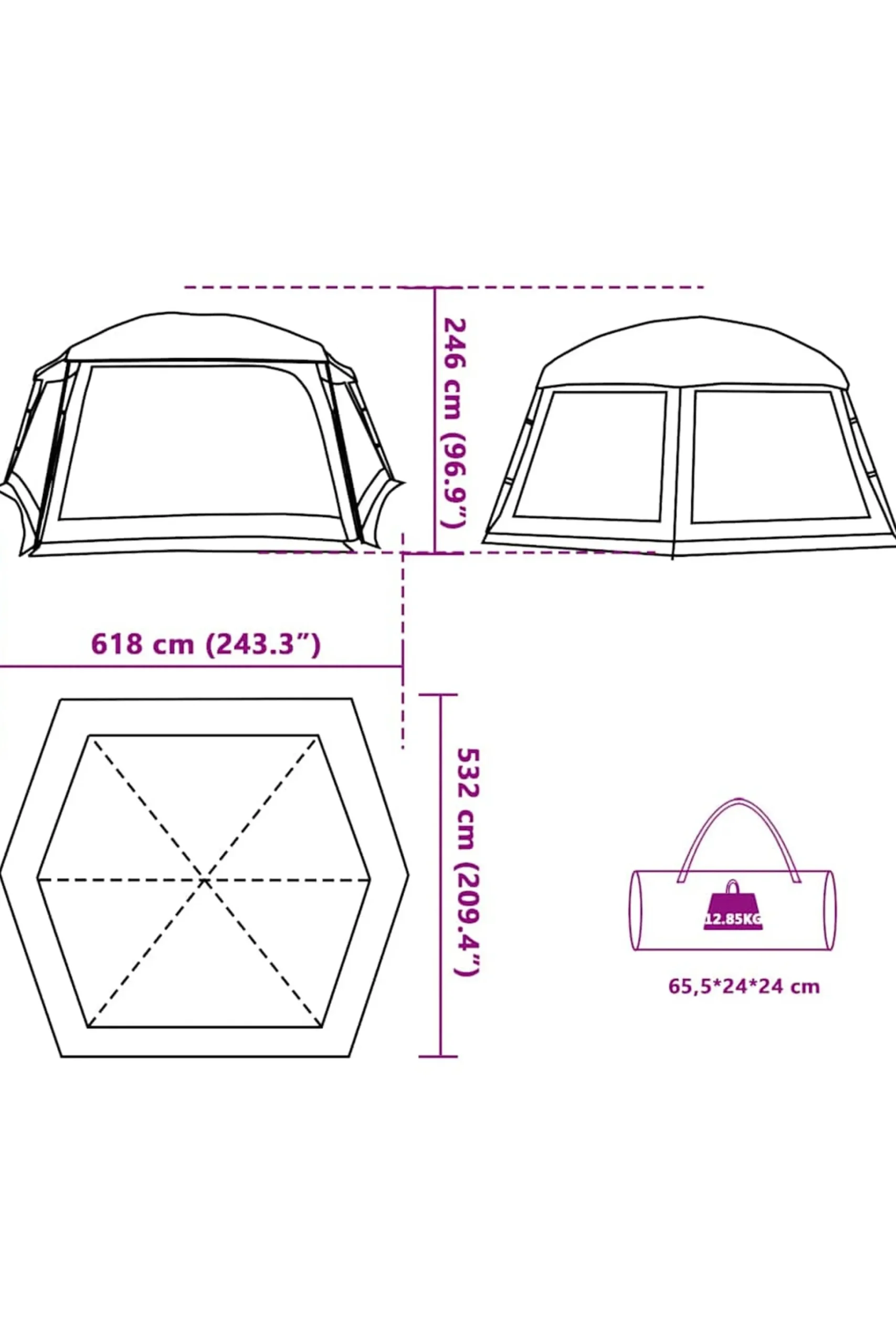 Tenda Para Piscina Vidaxl Com Mosca Amovível E Paredes De Rede 618 X 532 CM
