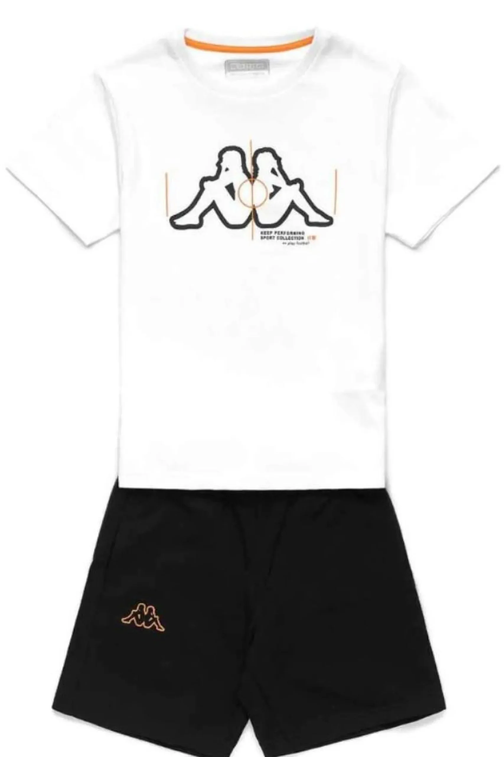 T-shirt + Calções De Ginástica Em Algodão Criança Kappa Balme. Branco.